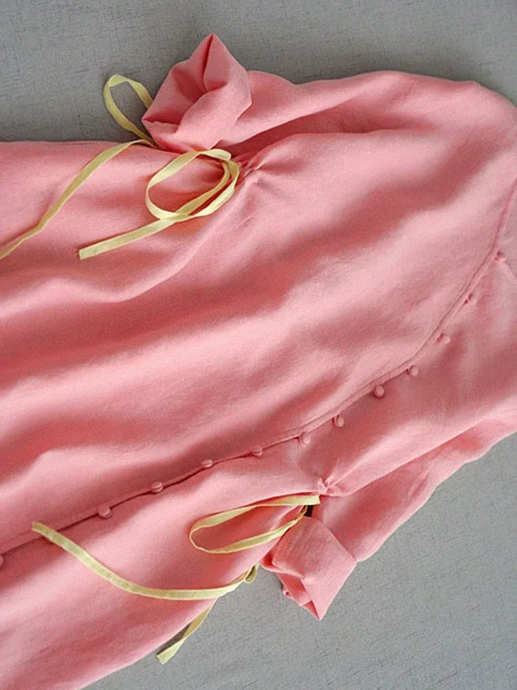 Cotton Linen Three Quarter Sleeve Dress with Asymmetrical Placket - product image 10 - unknown