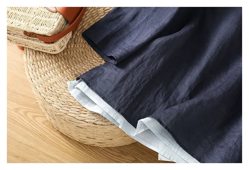Cotton Linen Three Quarter Sleeve Shirt with Contrast Trim - detail view