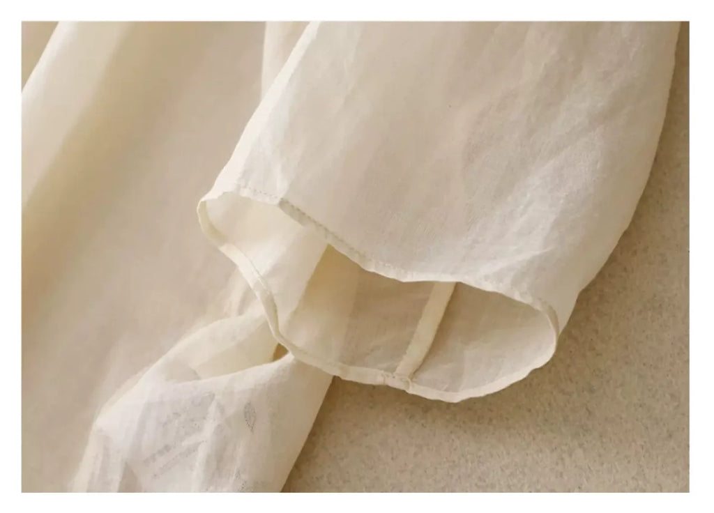 Cotton Linen V-Neck Three Quarter Sleeve Shirt - detail view