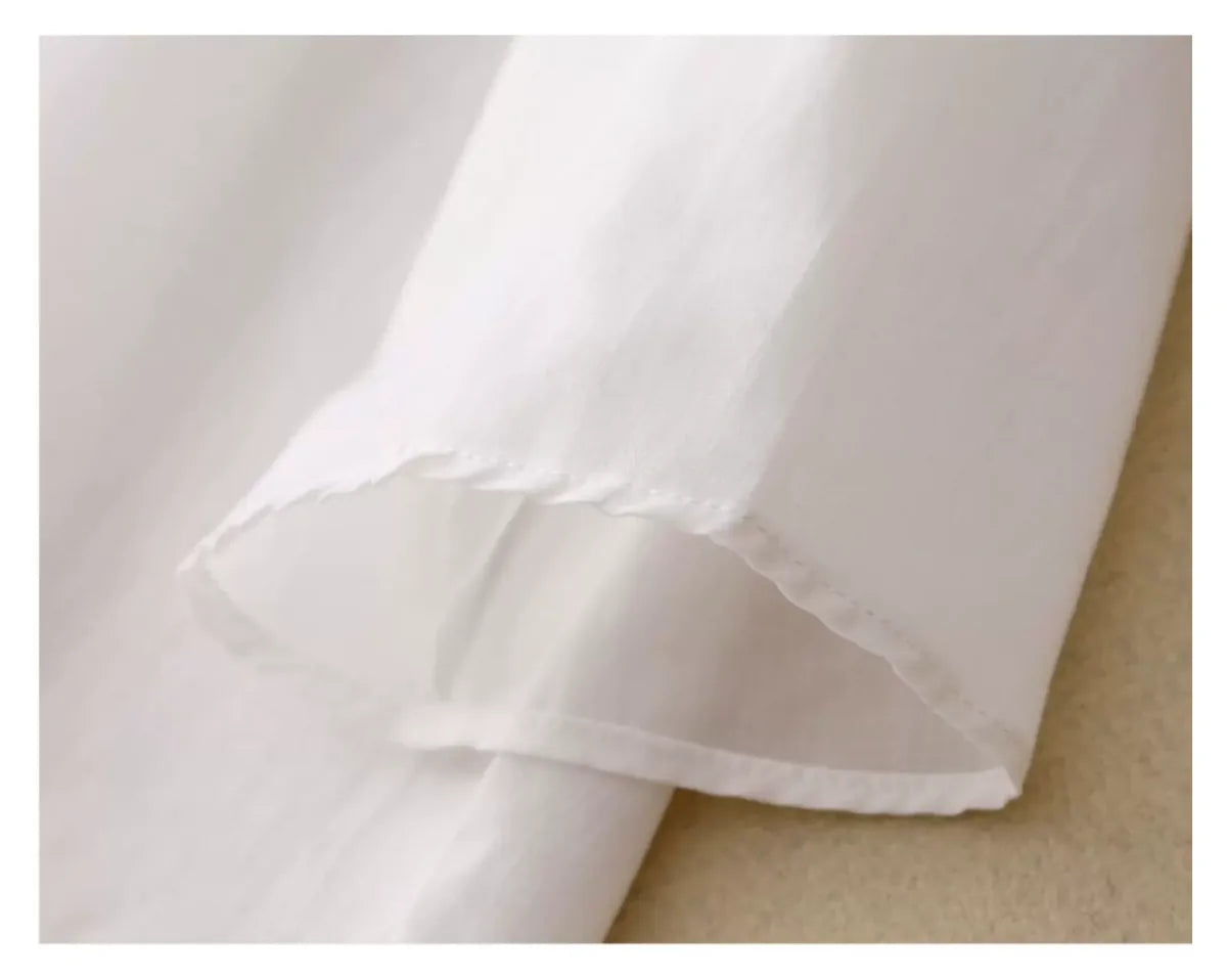 Cotton Linen V-Neck Three Quarter Sleeve Shirt - detail view