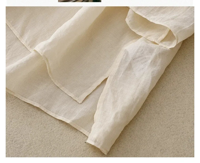 Cotton Linen V-Neck Three Quarter Sleeve Shirt - detail view