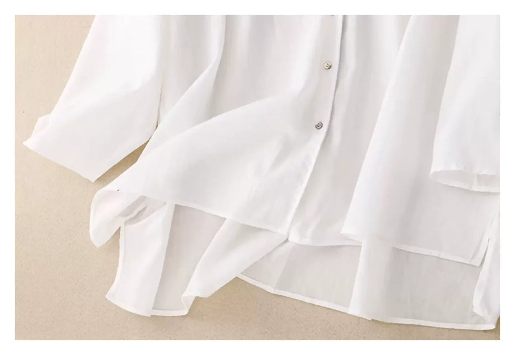 Cotton Linen V-Neck Three Quarter Sleeve Shirt - detail view