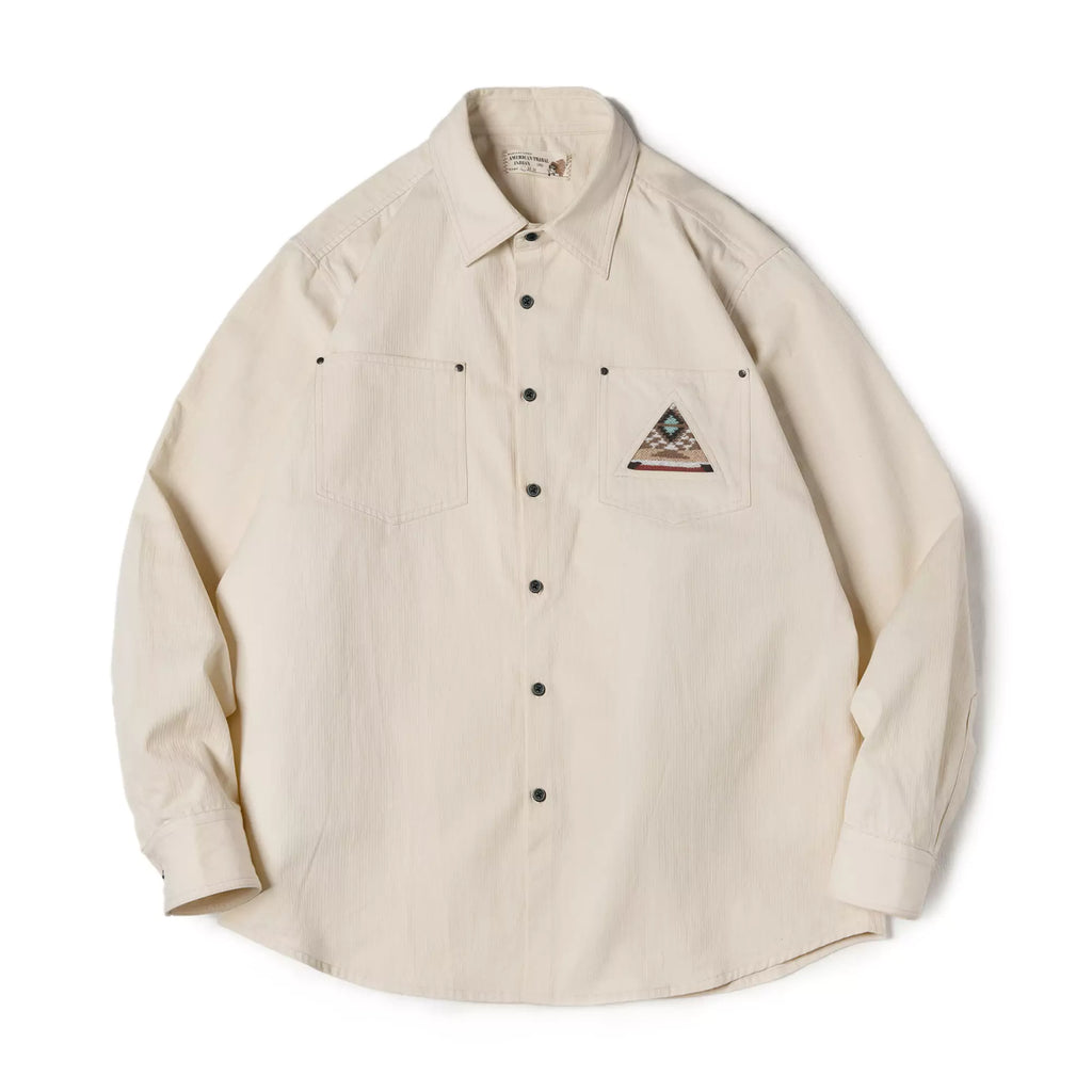 Cotton Off-White Vintage Shirt with Native American Totem Patchwork