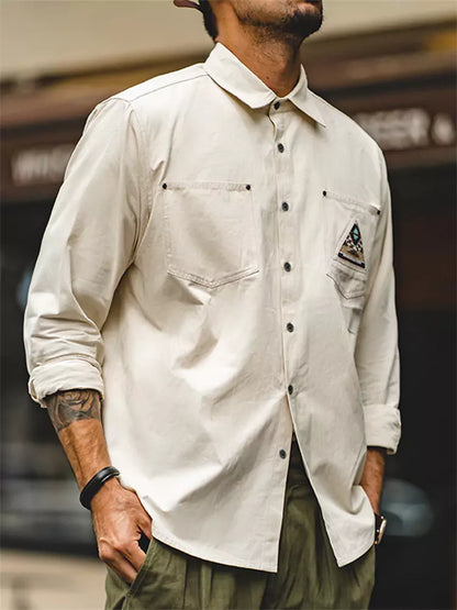 Vintage-Hemd aus cremefarbener Baumwolle mit Patchwork-Motiv im Stil der amerikanischen Ureinwohner.