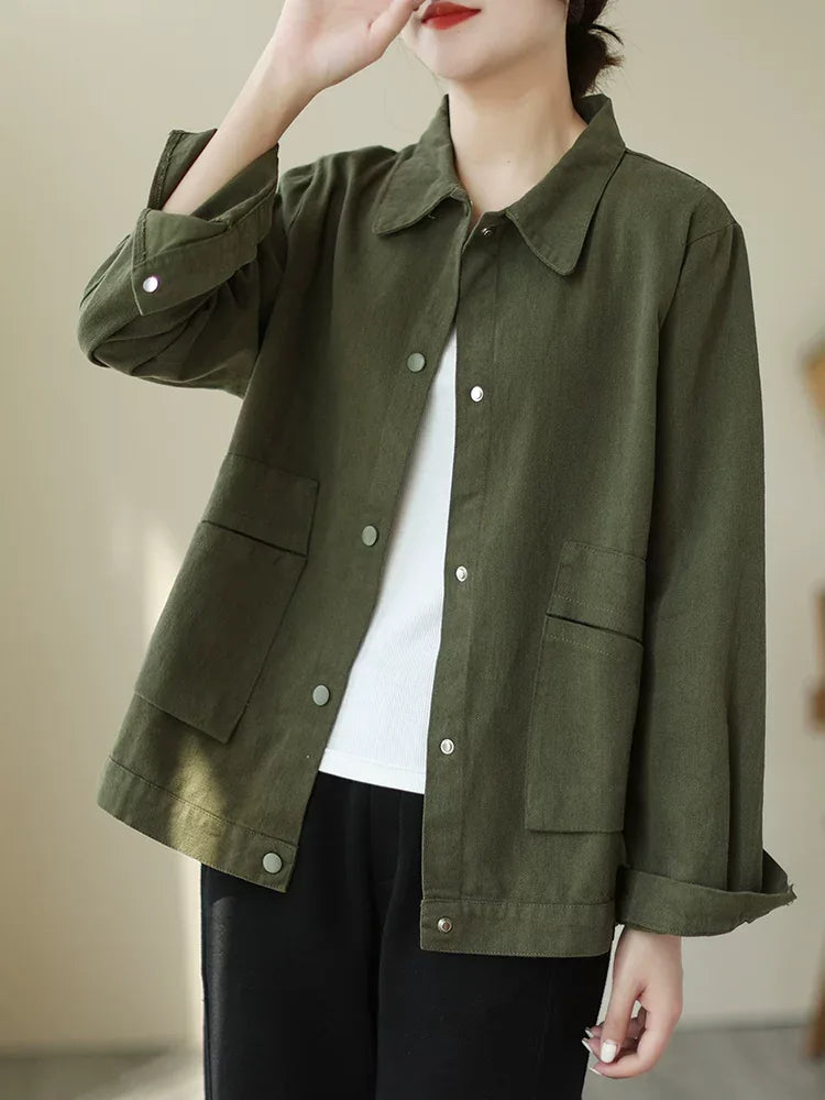 Cotton Utility Shirt Jacket with Patch Pockets