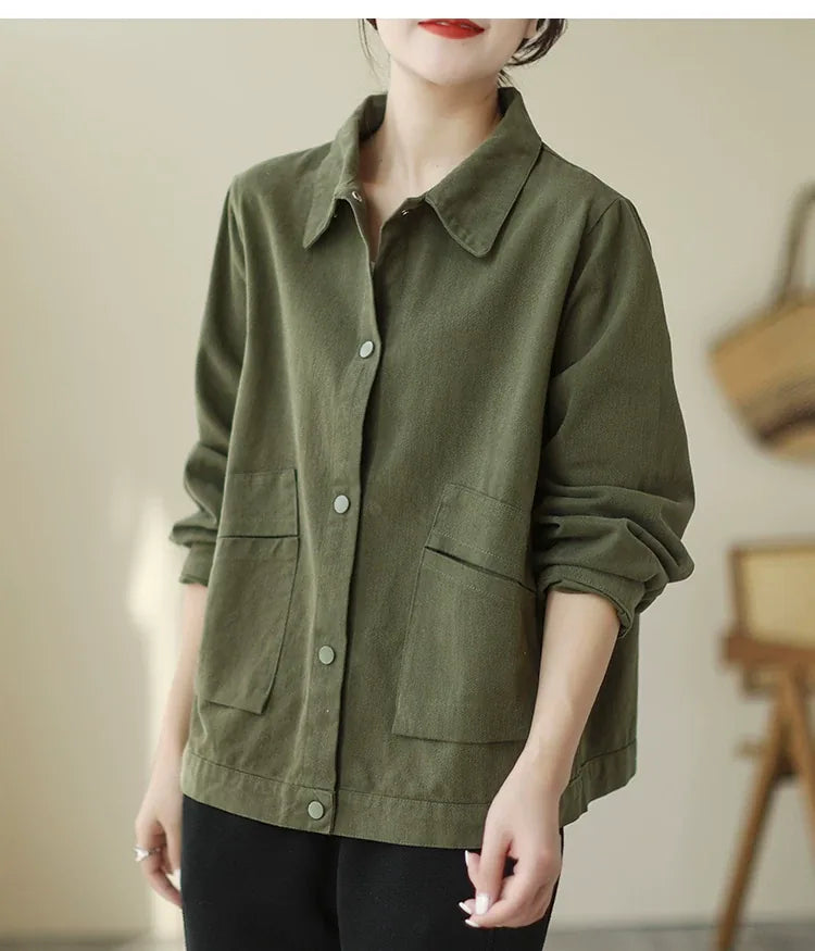 Cotton Utility Shirt Jacket with Patch Pockets