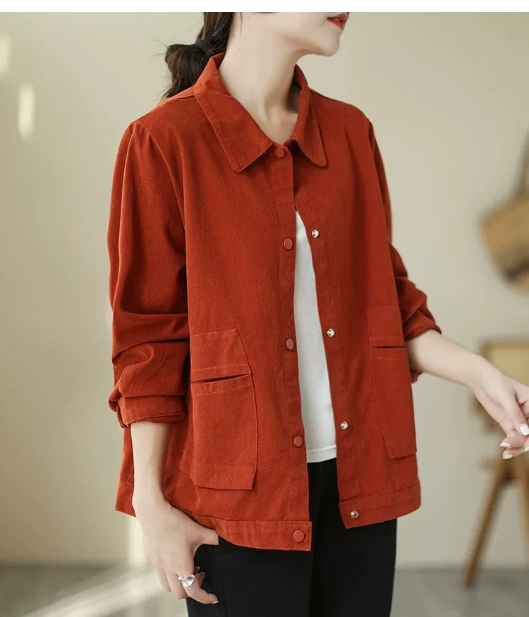 Cotton Utility Shirt Jacket with Patch Pockets