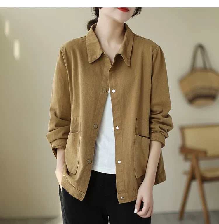 Cotton Utility Shirt Jacket with Patch Pockets