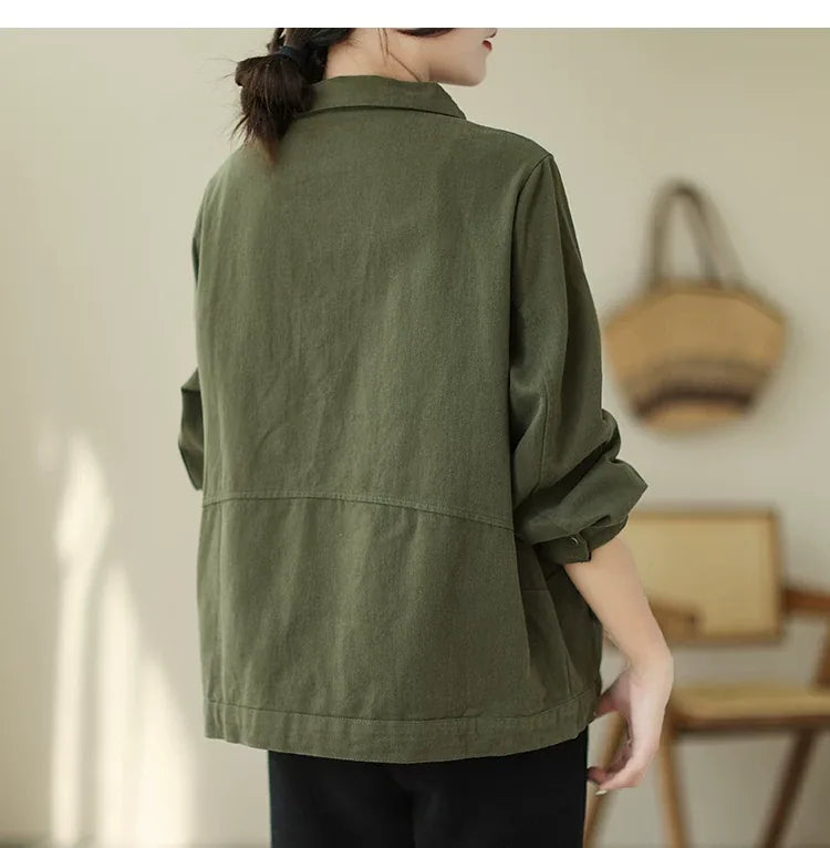Cotton Utility Shirt Jacket with Patch Pockets