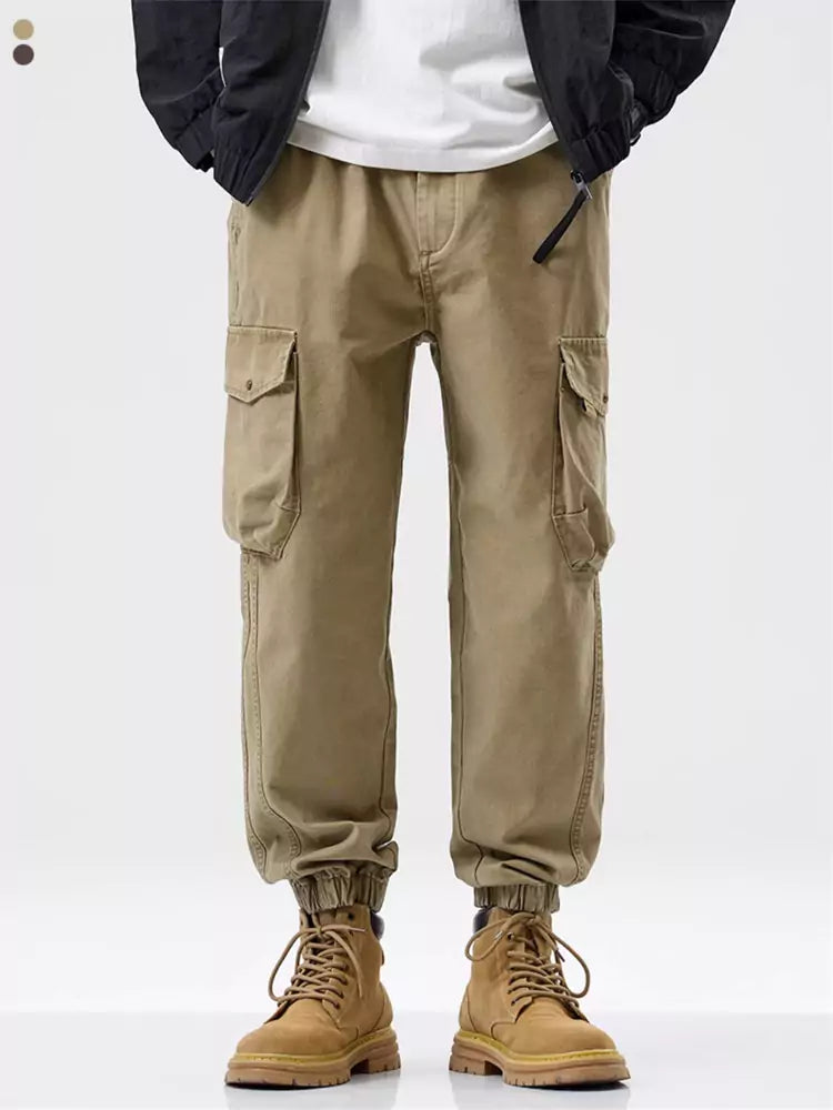 Pantalones cargo vintage de algodón con bolsillos grandes y dobladillo con puños