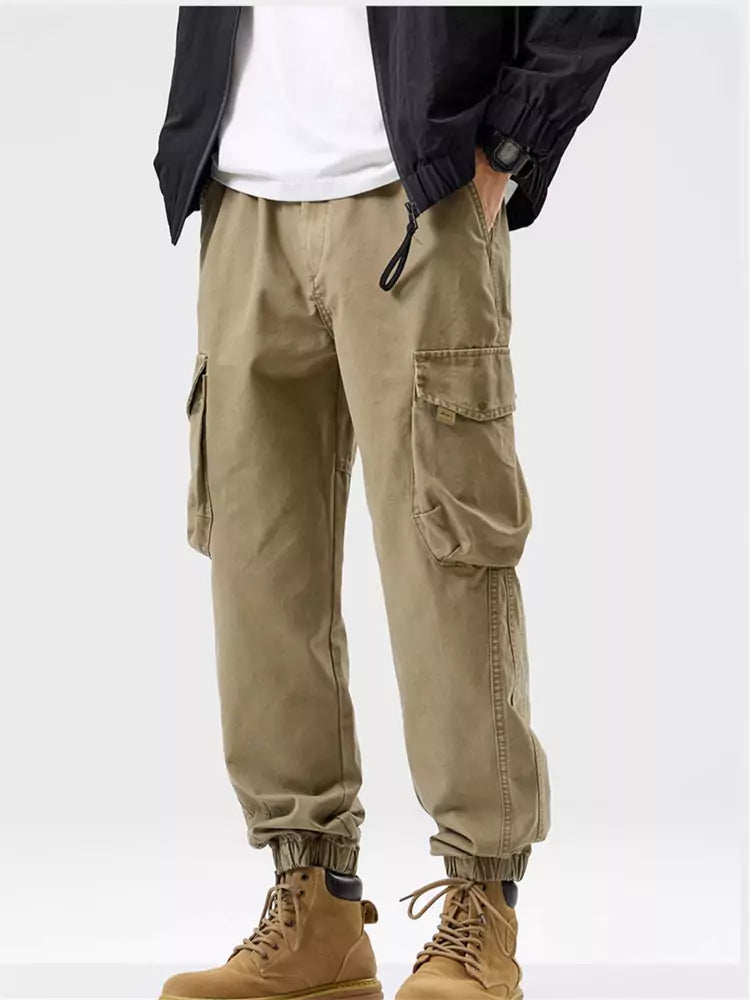 Pantalones cargo vintage de algodón con bolsillos grandes y dobladillo con puños