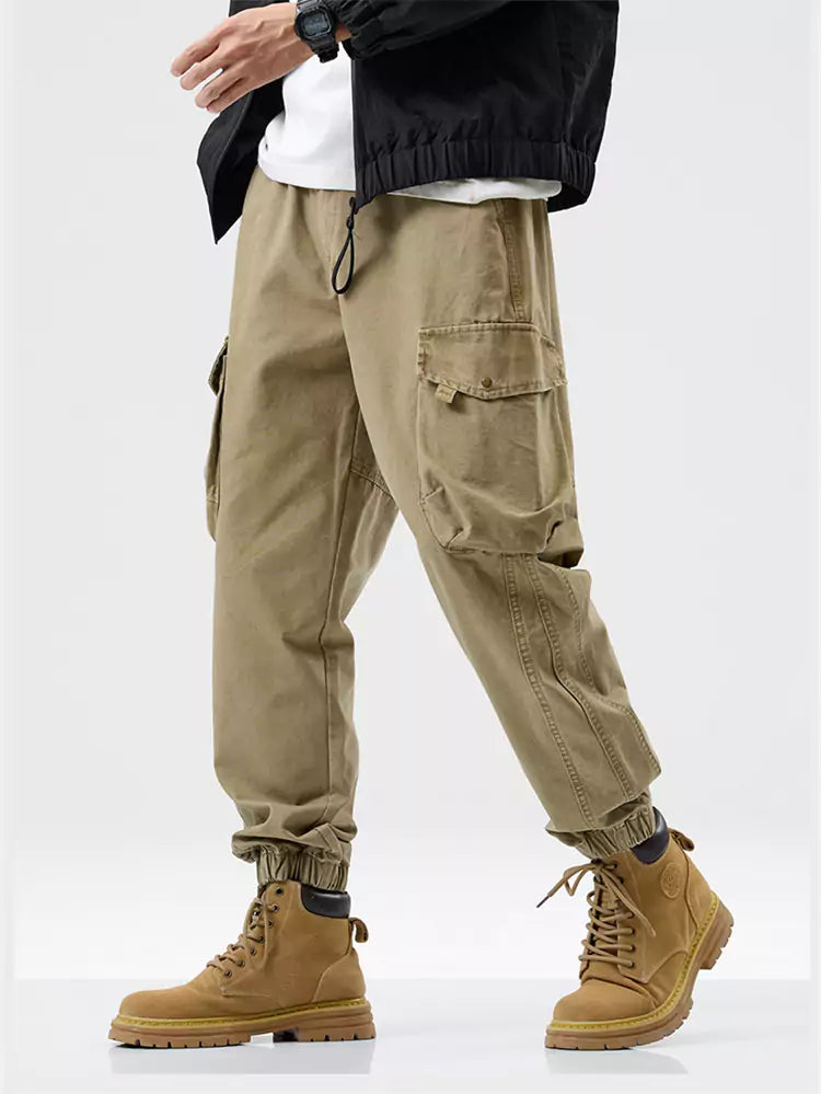 Pantalones cargo vintage de algodón con bolsillos grandes y dobladillo con puños