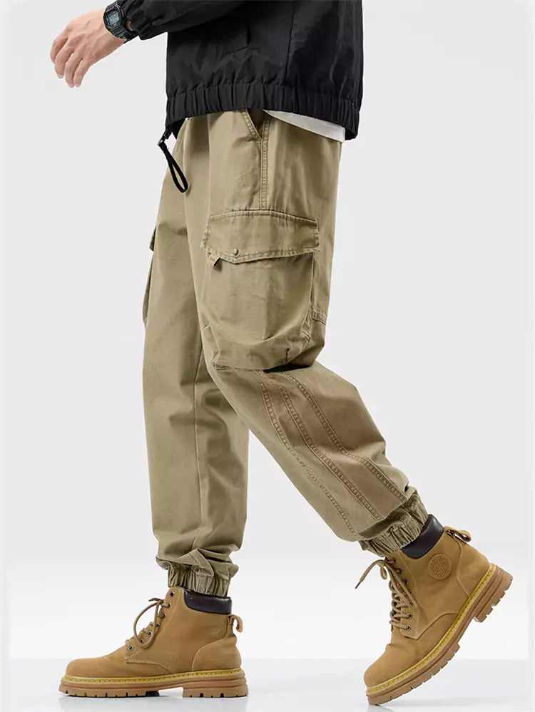Pantalones cargo vintage de algodón con bolsillos grandes y dobladillo con puños
