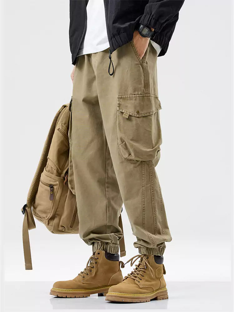 Pantalones cargo vintage de algodón con bolsillos grandes y dobladillo con puños