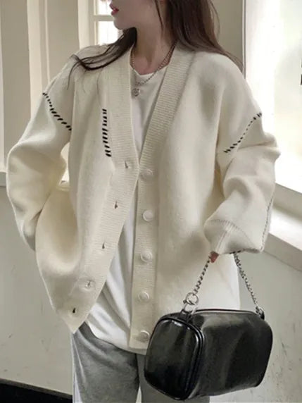 Cozy Breasted V-neck Loose Knit Cardigan