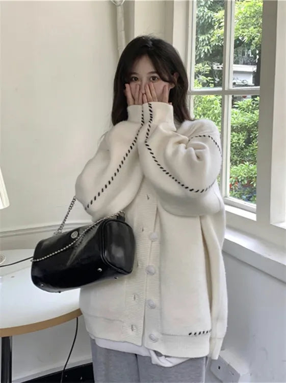 Cozy Breasted V-neck Loose Knit Cardigan