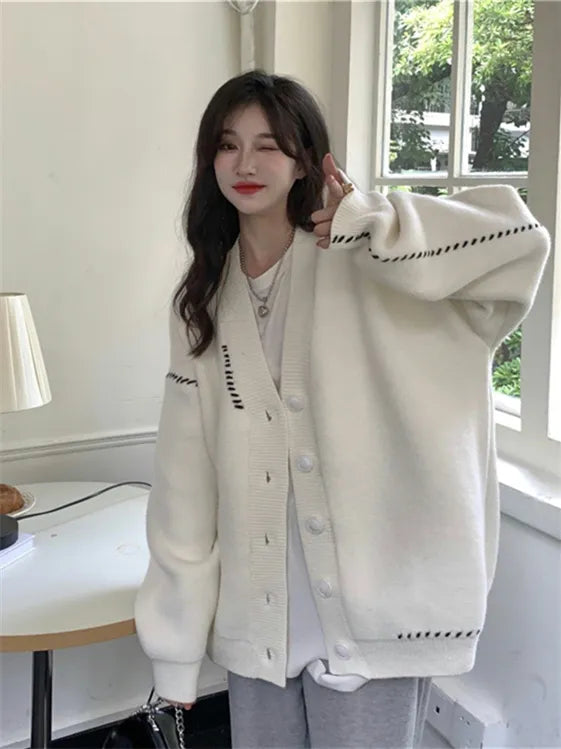 Cozy Breasted V-neck Loose Knit Cardigan