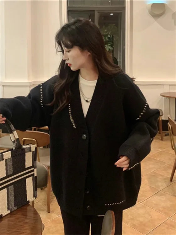 Cozy Breasted V-neck Loose Knit Cardigan