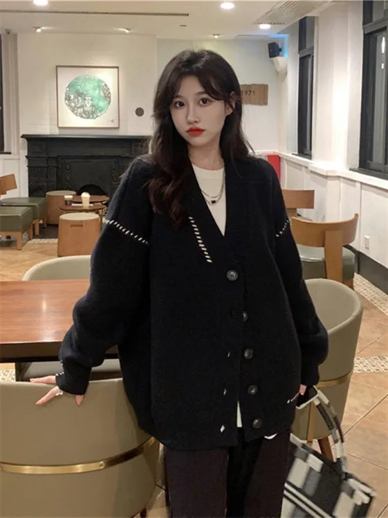 Cozy Breasted V-neck Loose Knit Cardigan