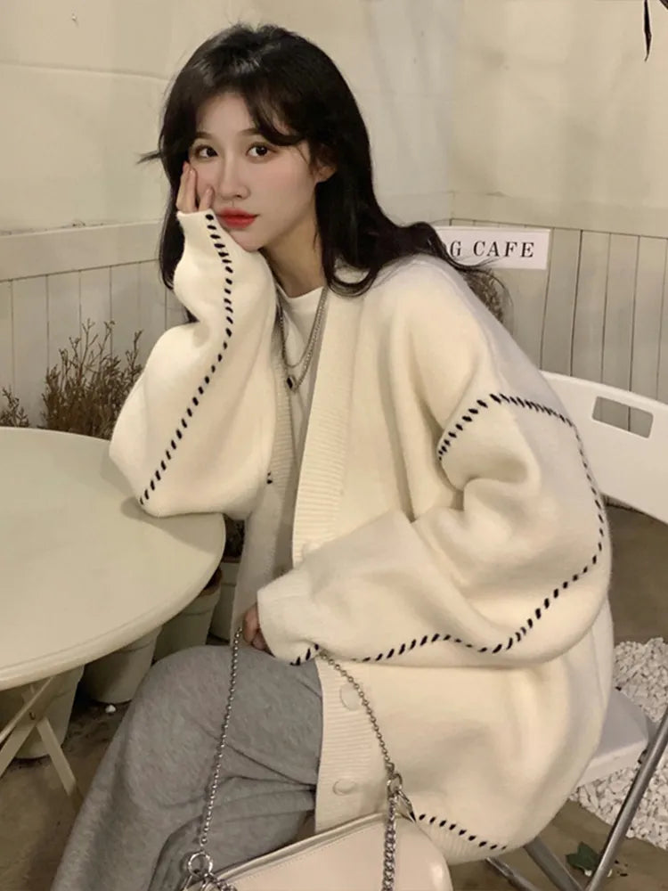 Cozy Breasted V-neck Loose Knit Cardigan