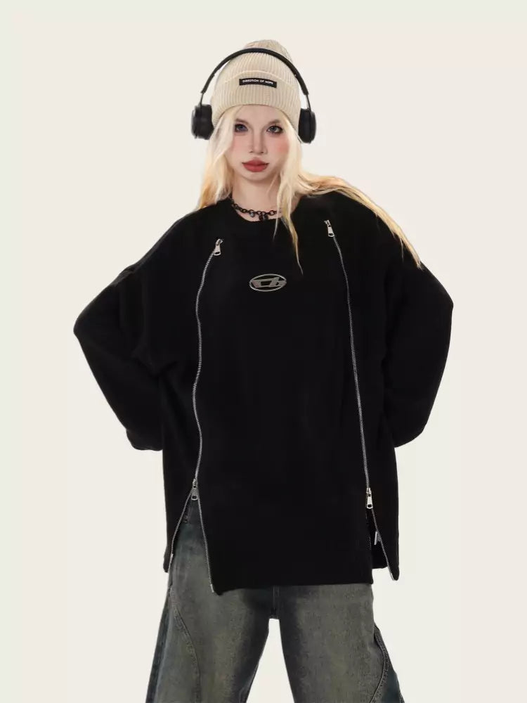 Gemütlicher, lässiger Pullover mit doppeltem Reißverschluss
