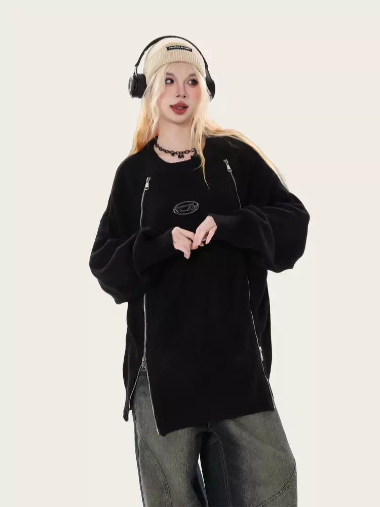 Gemütlicher, lässiger Pullover mit doppeltem Reißverschluss