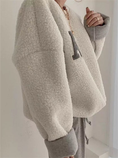 Cozy Embroidered Letter Oversized Wool Sweatshirt