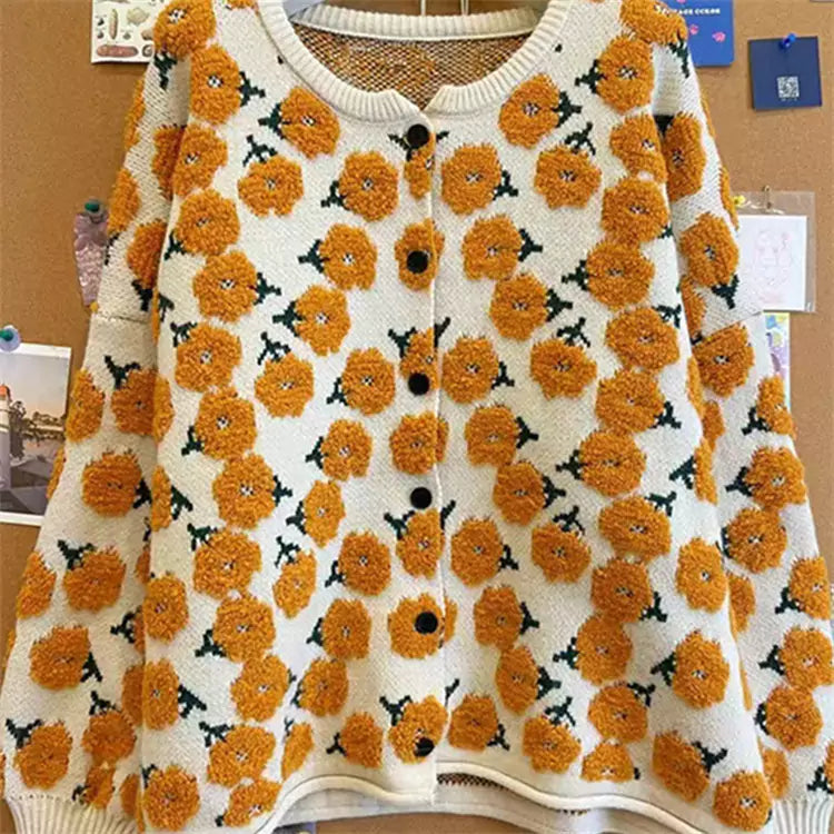 Cozy Floral Knit Cardigan with Soft Texture