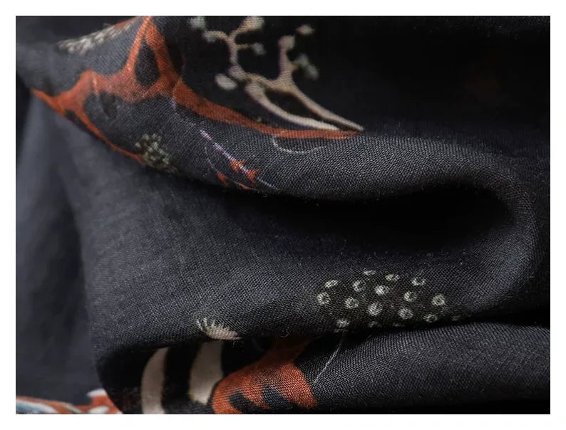 Crane Print Cotton Linen Half Sleeve Shirt - detail view