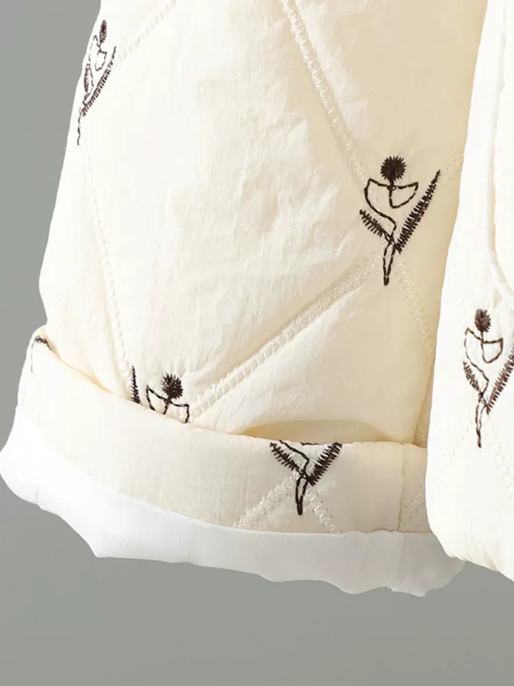 Cream Diamond Quilted Stand Collar Padded Jacket