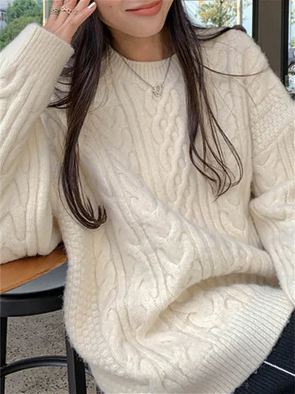 Crew Neck Cable Knit Pullover Sweater