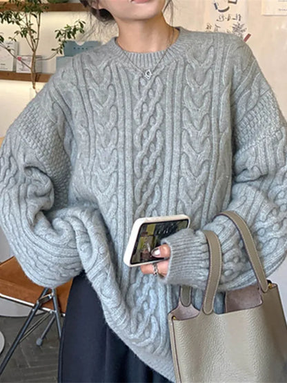 Crew Neck Cable Knit Pullover Sweater