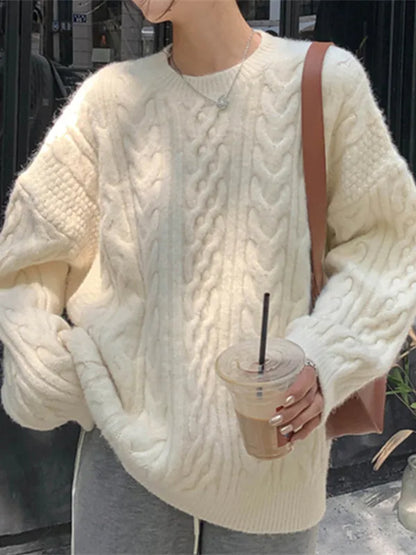 Crew Neck Cable Knit Pullover Sweater