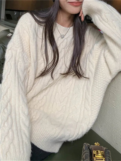 Crew Neck Cable Knit Pullover Sweater