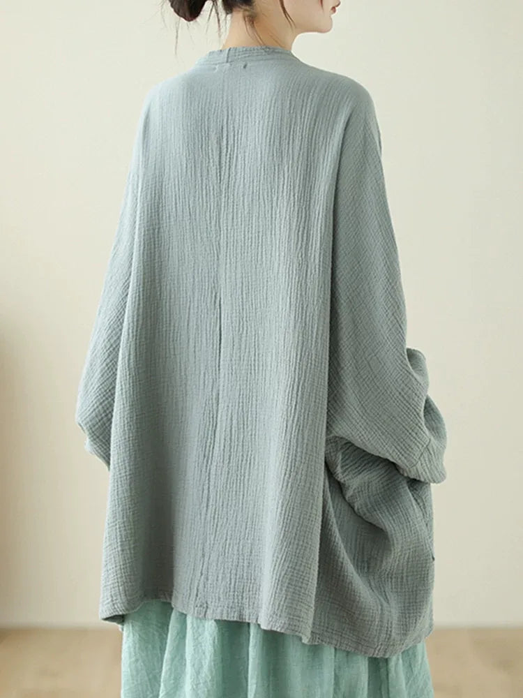 Crinkle Gauze Open Front Cotton Linen Cardigan