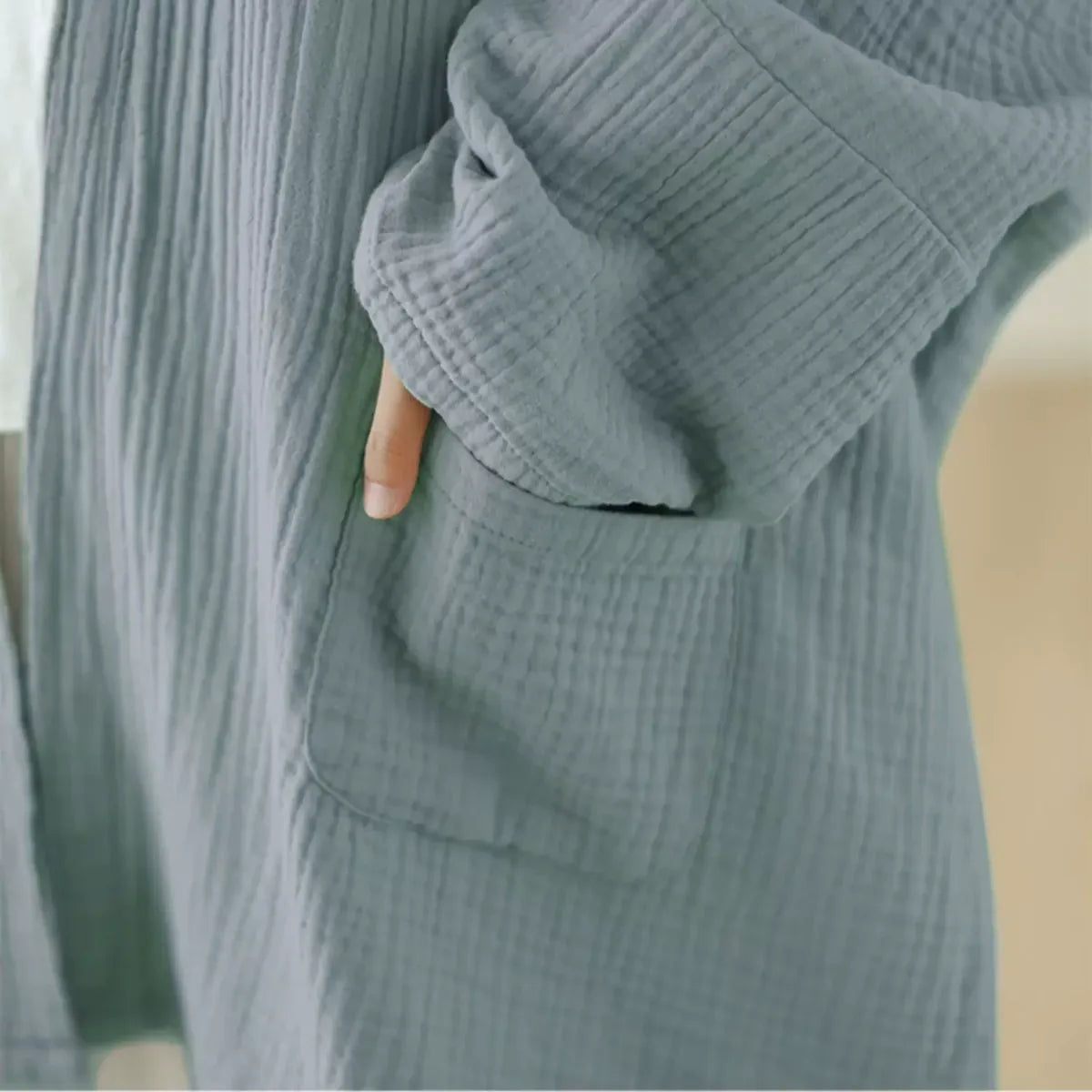 Crinkle Gauze Open Front Cotton Linen Cardigan