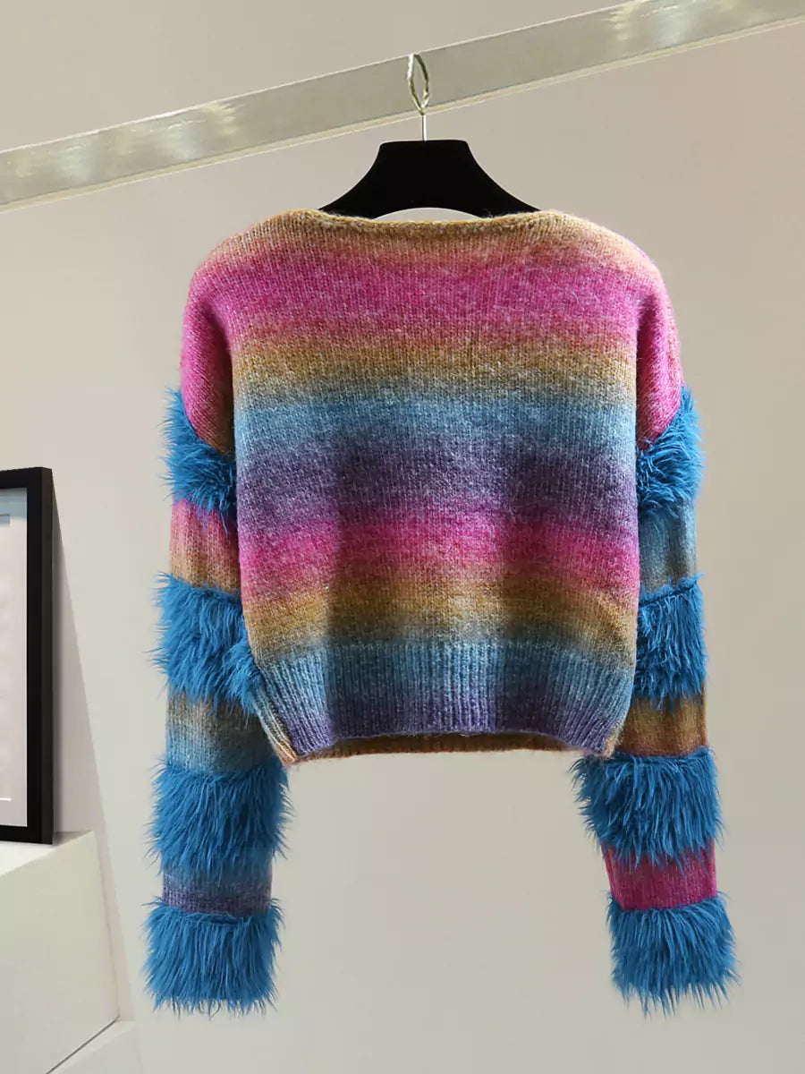 Cropped Tie-Dye Mohair Sweater with Beading