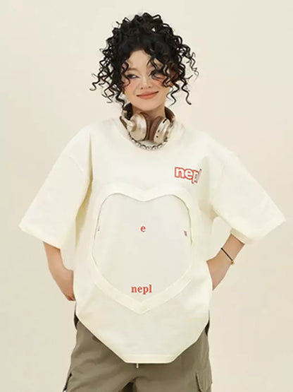 Niedliches Kurzarm-T-Shirt mit Herz-Patchwork-Design