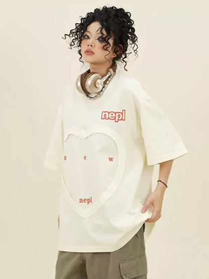 Niedliches Kurzarm-T-Shirt mit Herz-Patchwork-Design