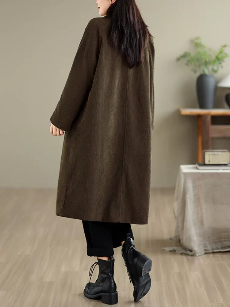 Dark Brown Corduroy Quilted Lining Padded Coat