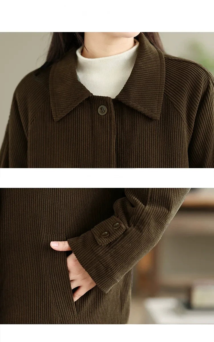 Dark Brown Corduroy Quilted Lining Padded Coat