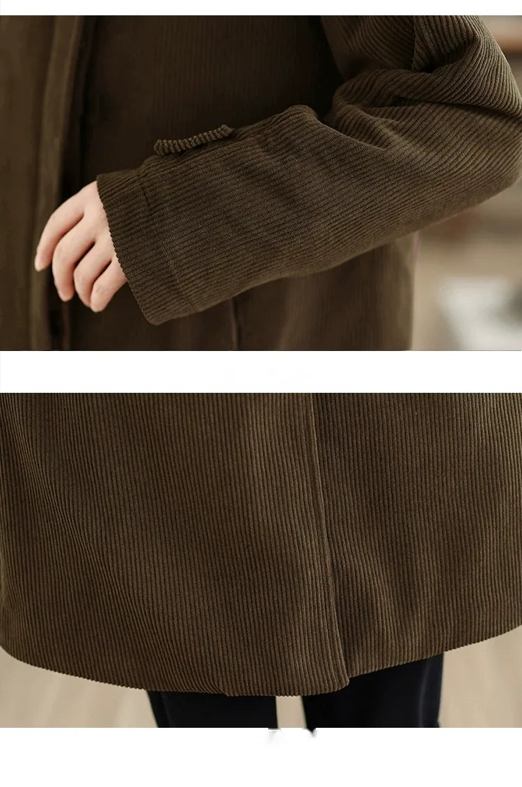 Dark Brown Corduroy Quilted Lining Padded Coat