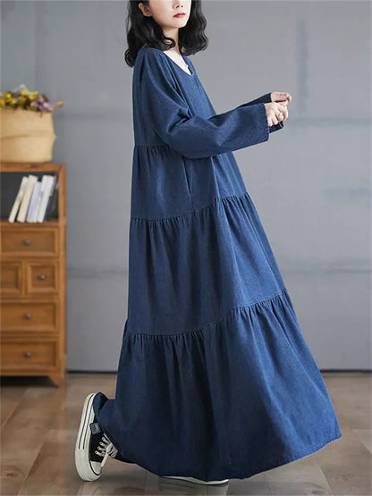 Denim Maxi Dress with Vintage French Style