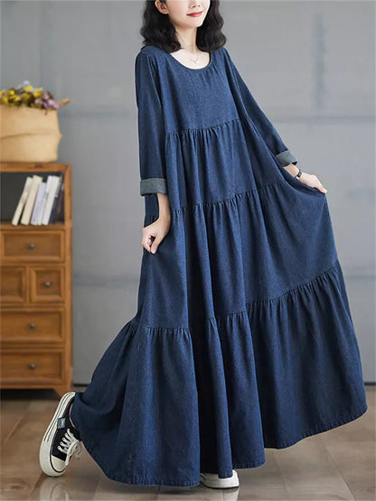 Denim Maxi Dress with Vintage French Style