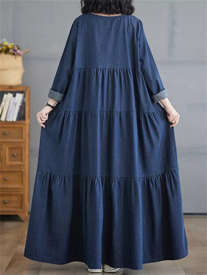 Denim Maxi Dress with Vintage French Style