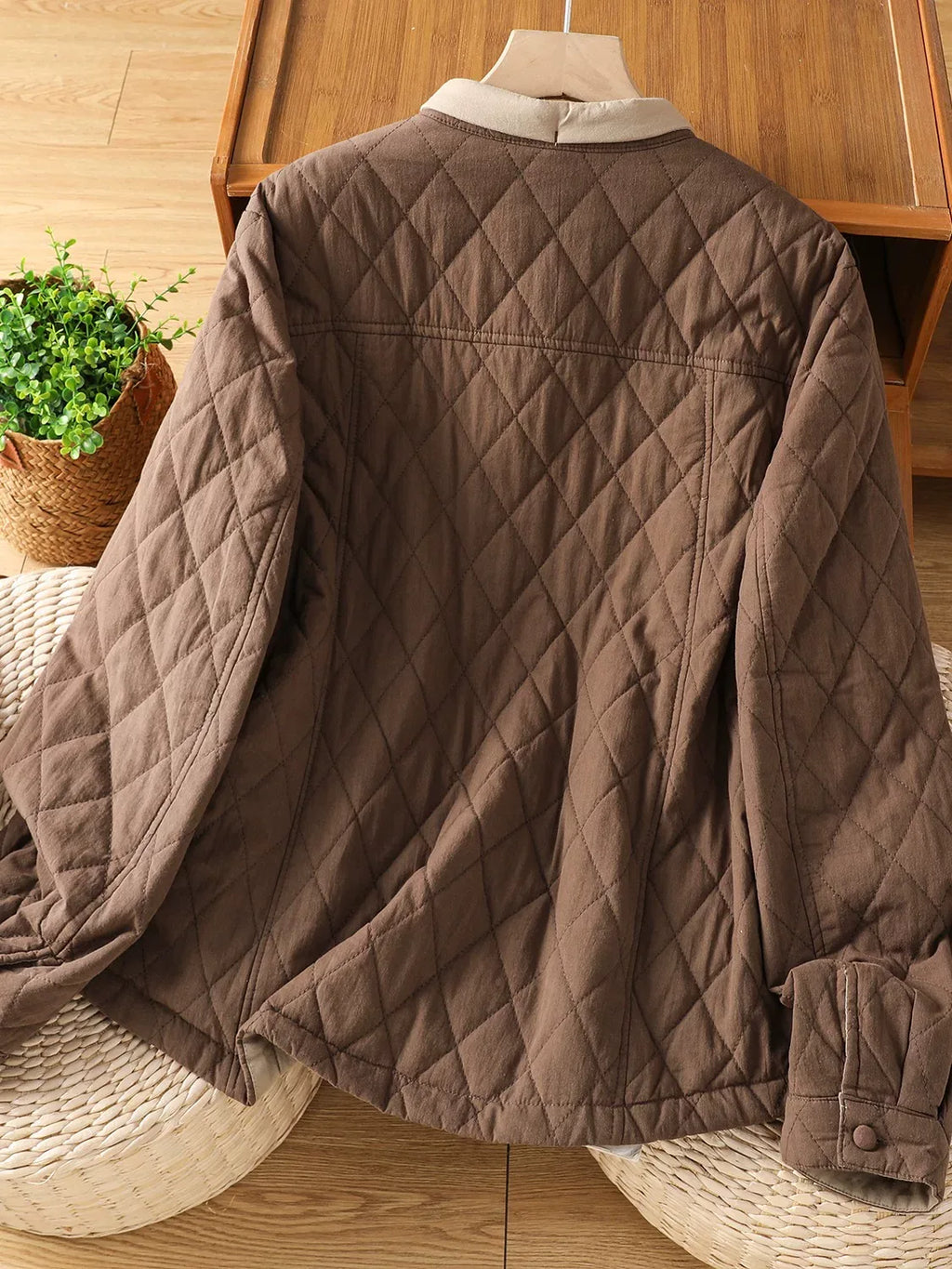 Diamond Quilted Contrast Collar Padded Jacket