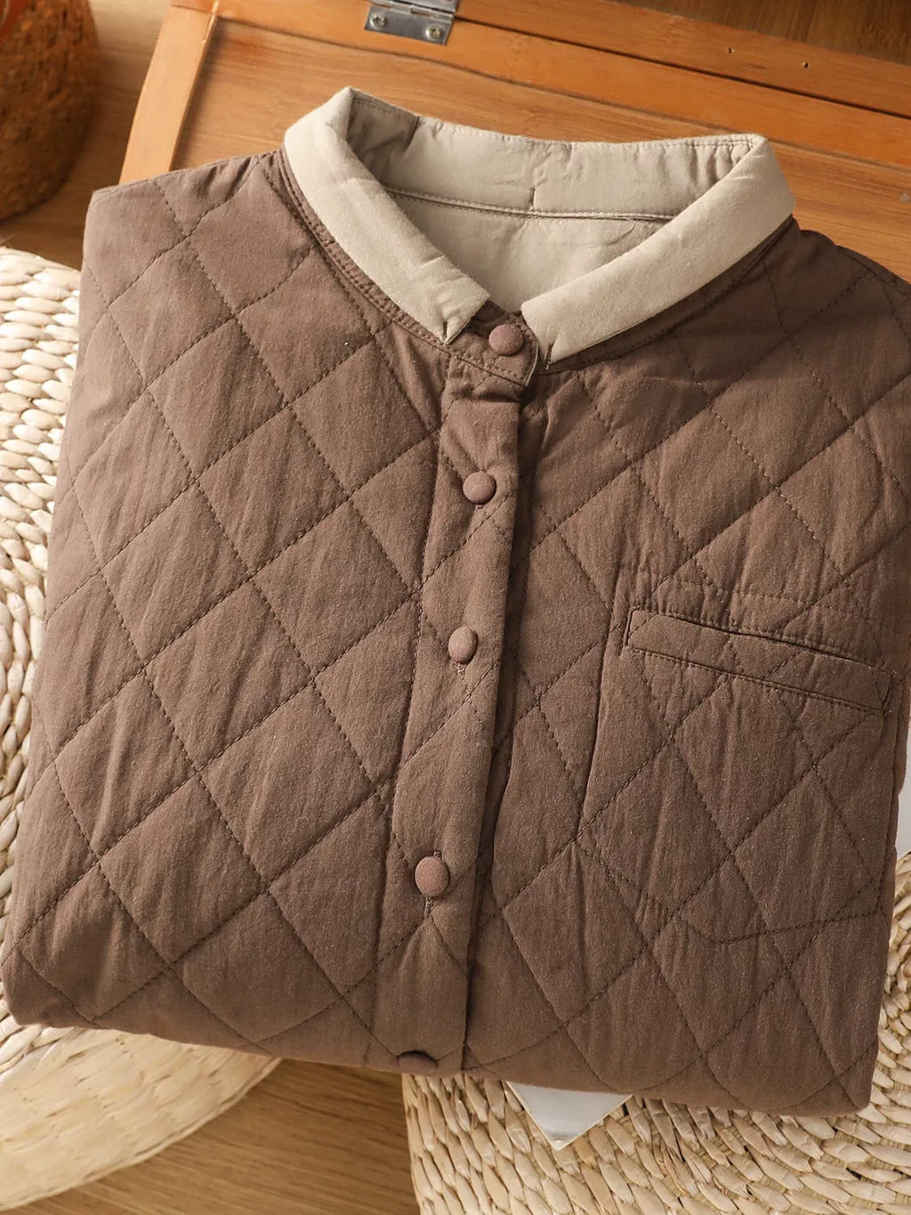 Diamond Quilted Contrast Collar Padded Jacket