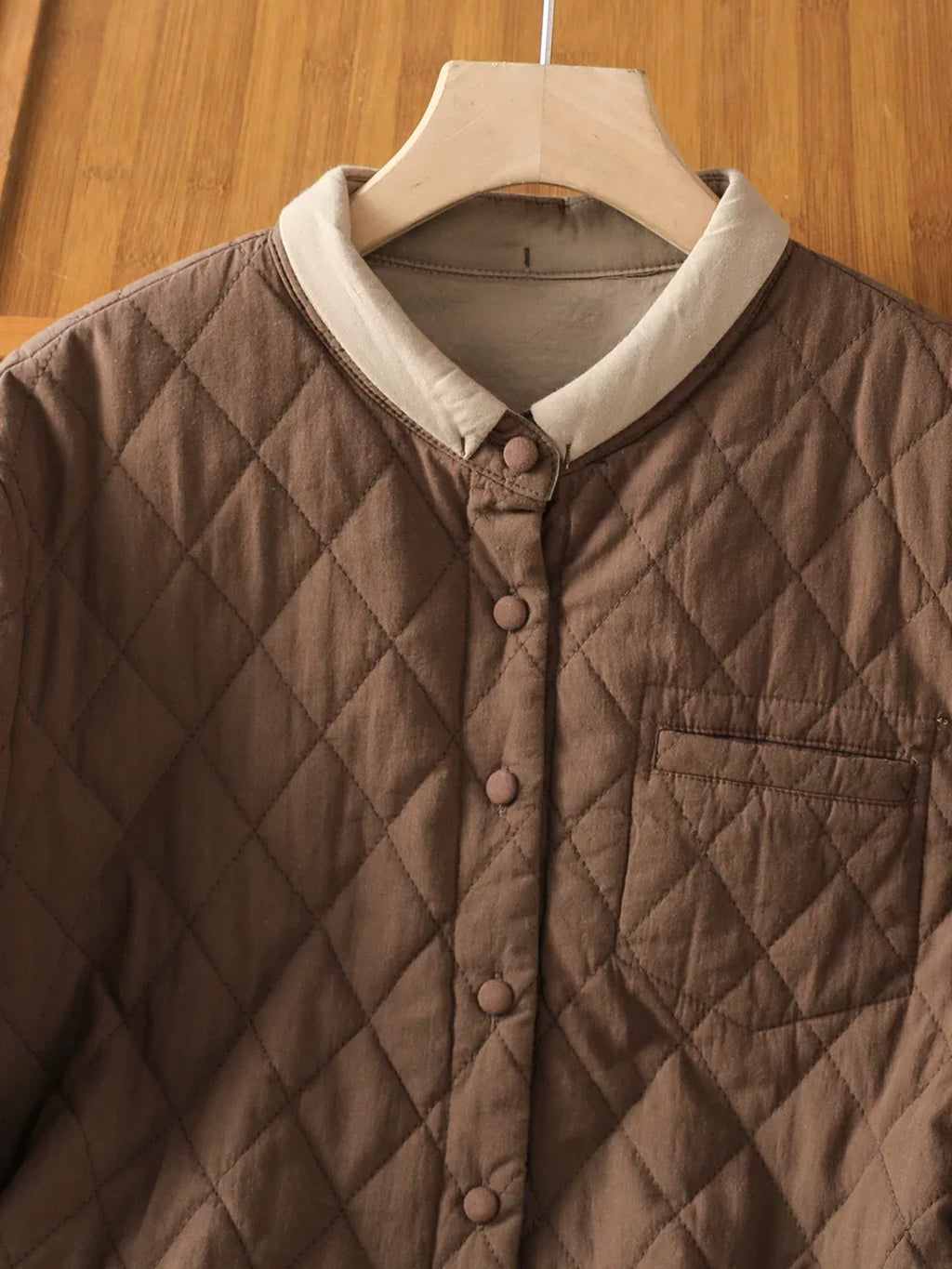 Diamond Quilted Contrast Collar Padded Jacket