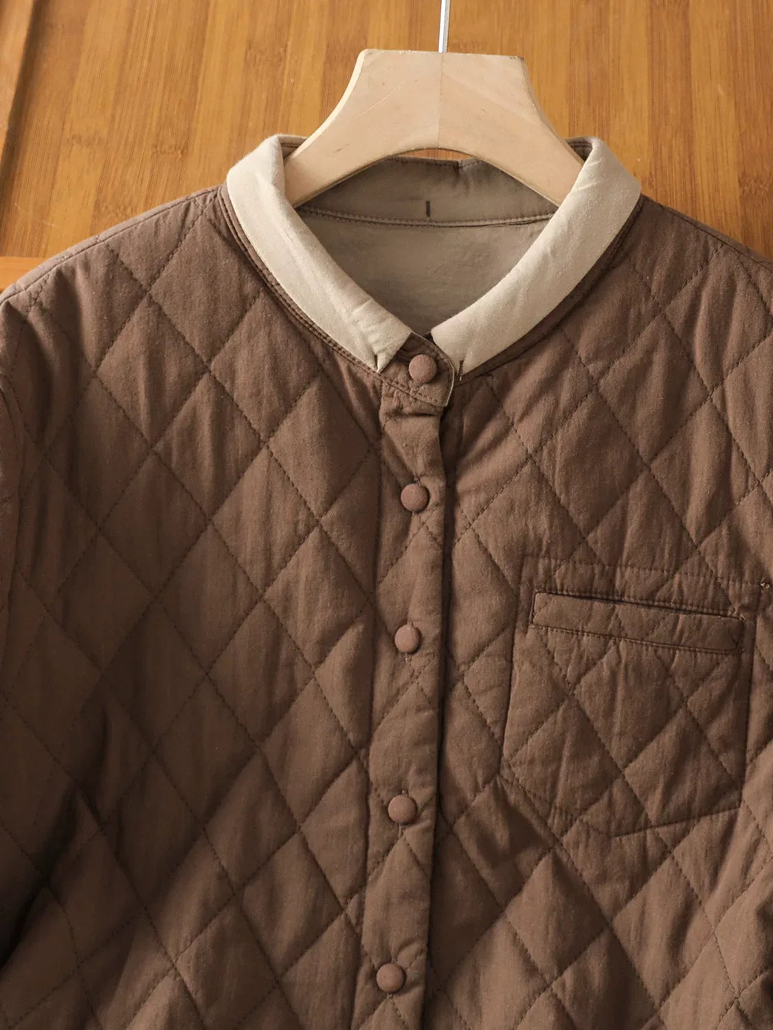 Diamond Quilted Contrast Collar Padded Jacket