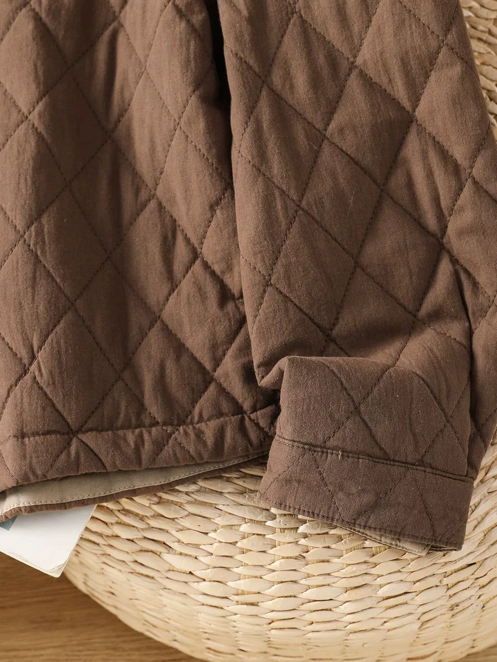 Diamond Quilted Contrast Collar Padded Jacket